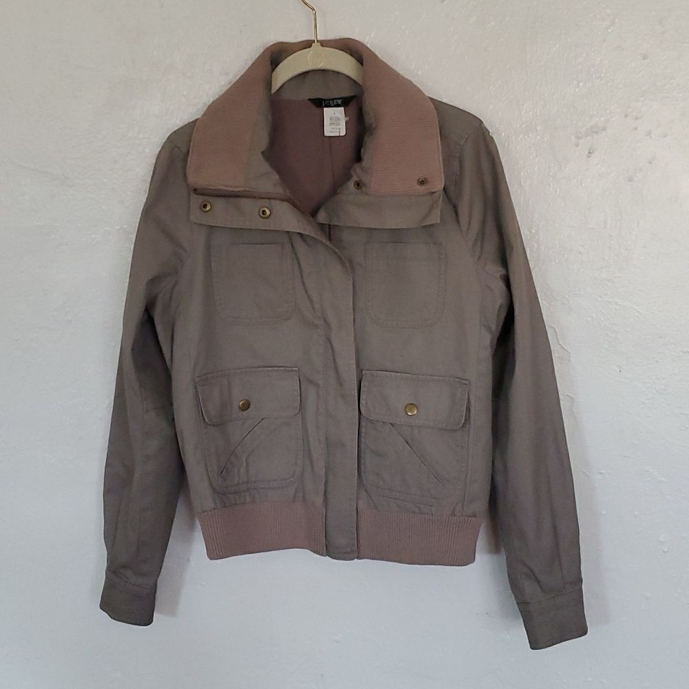 J. Crew Vintage Y2K Bomber Style Utility Jacket in Tan/Grey Size 0
